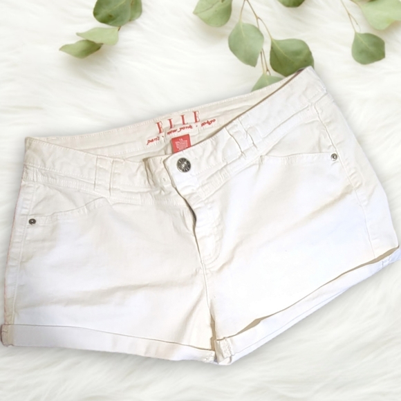 Elle Pants - ELLE Womens White Denim Mid-Rise Shorts - Cuffed Hem - size 14